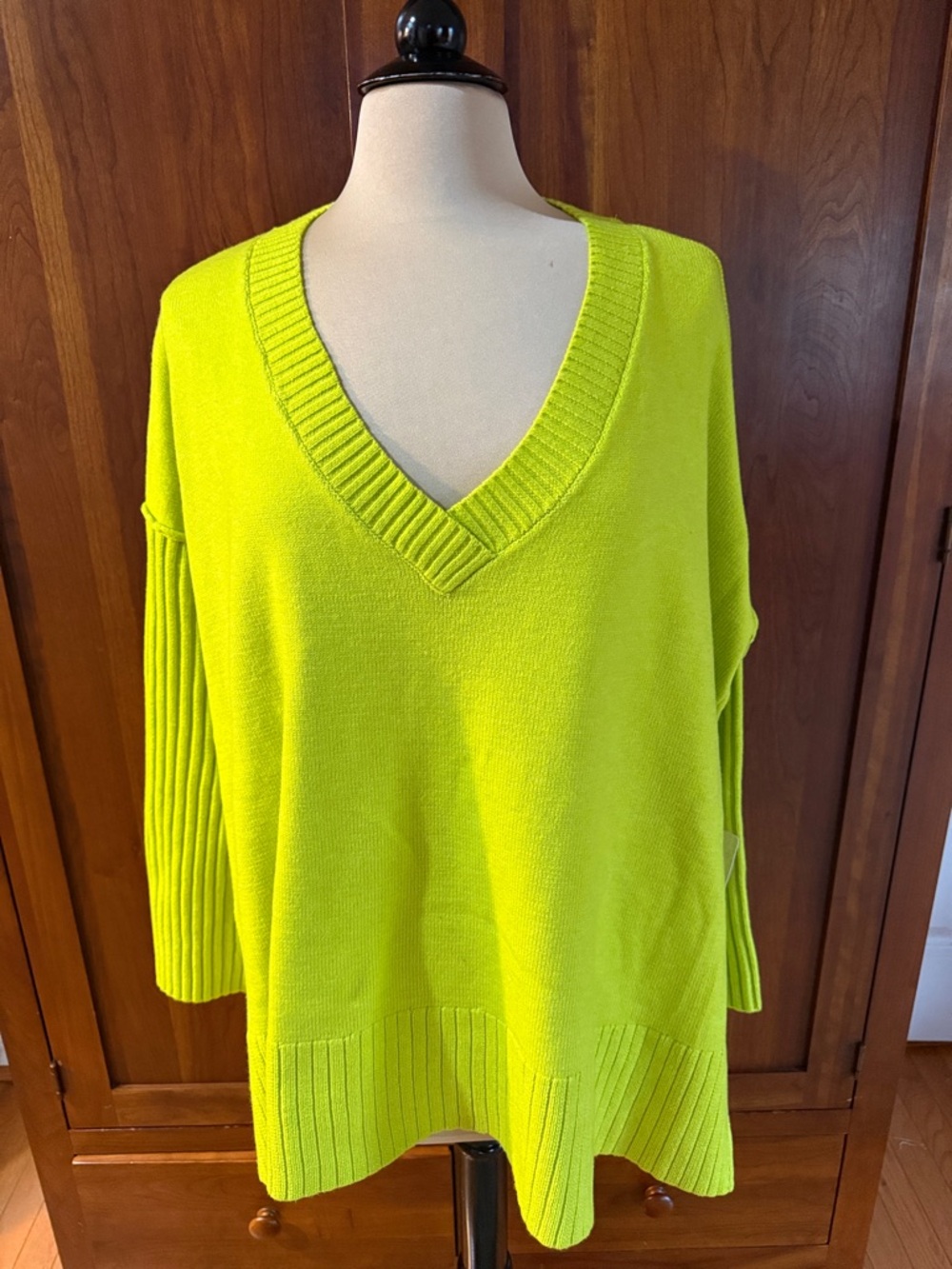 Free People Orion A Line Oversized Tunic Sweater in Acid Lime - Picture 2 of 6